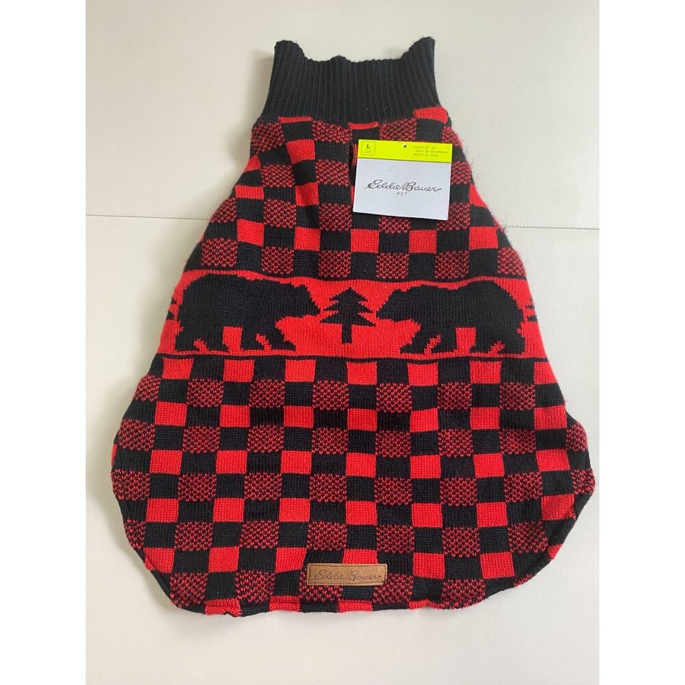 NEW Eddie Bauer Pet Red Black Buffalo‎ Plaid Dog Sweater Size Large Holiday